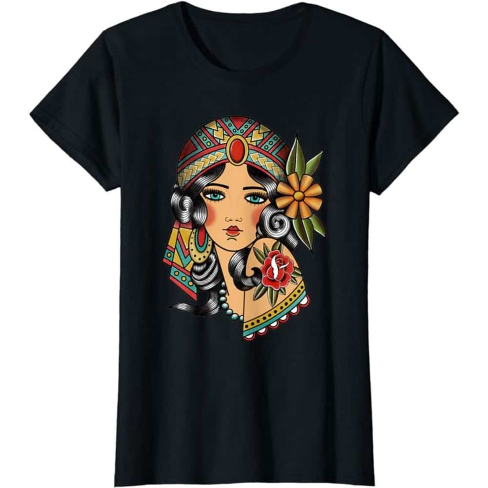 Kraken Jack Gypsy Lady Head Fortune Teller American Traditional Tattoo T-Shirt